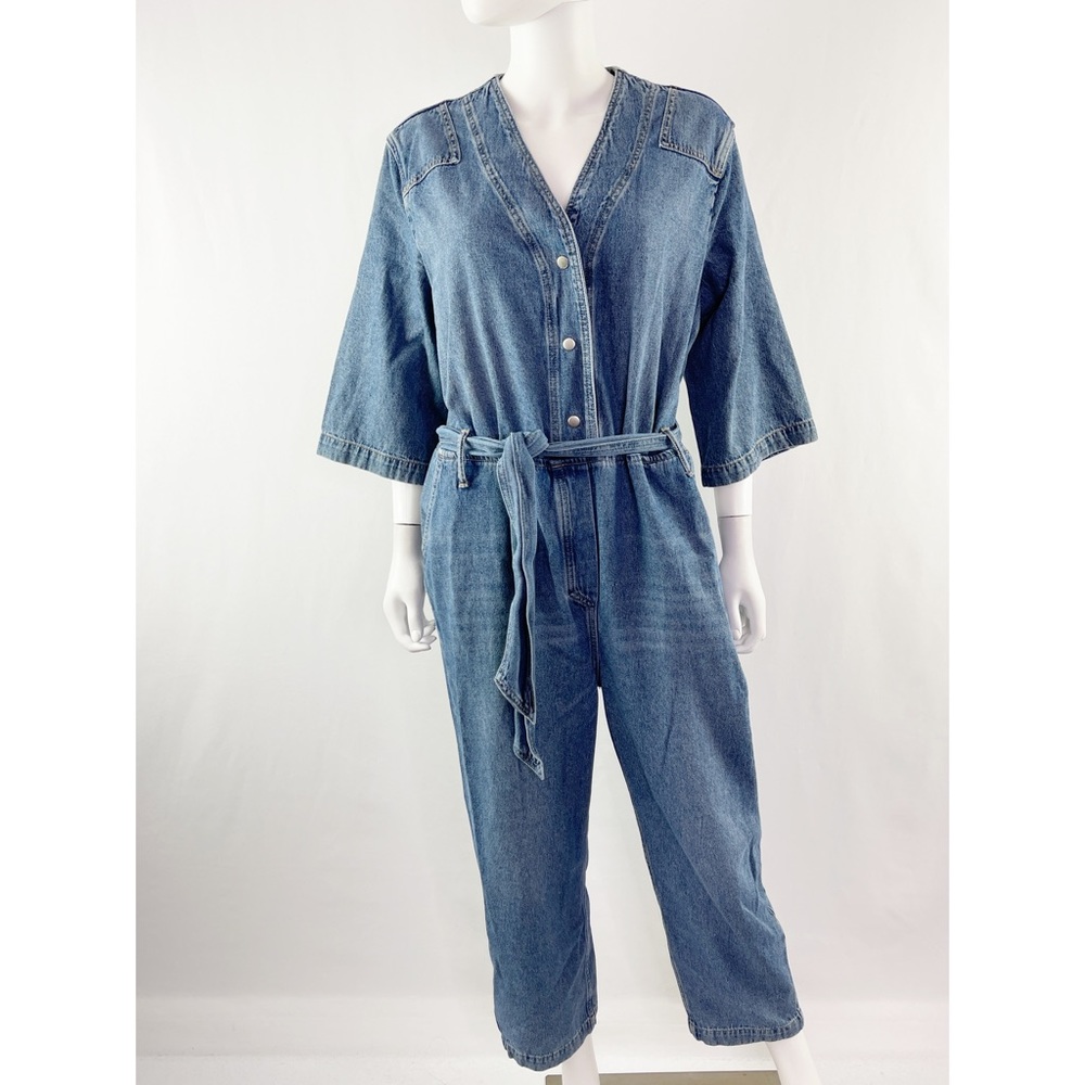All Saints Blue Denim Belted Jumpsuit Size 10 Short Sleeve Casual Summer NEW